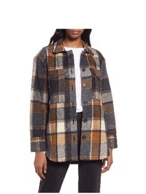 Treasure & Bond Plaid Utility Jacket in Brown, Gray & Cream